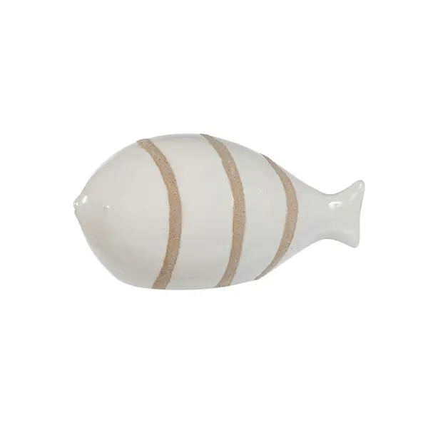 Escultura Decorativa Peixe Branco e Bege Pequeno em Cerâmica