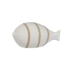 Escultura Decorativa Peixe Branco e Bege Pequeno em Cerâmica