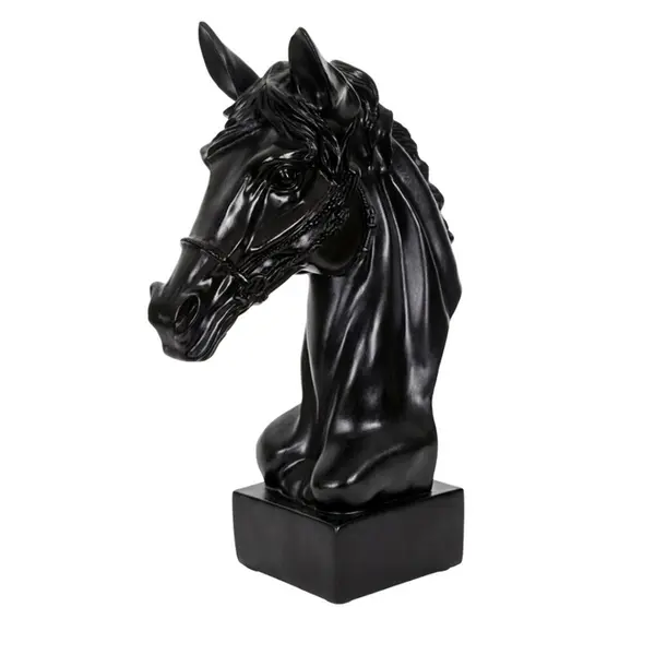 Escultura Decorativa Preta de Cavalo em Poliresina