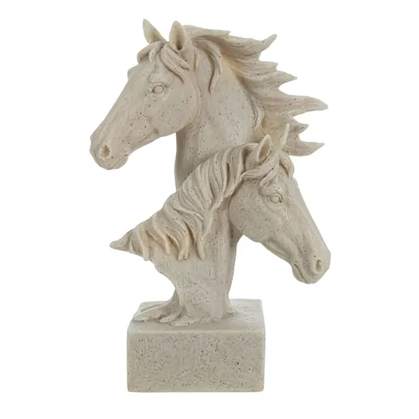 Escultura Decorativa Bege Bustos de Cavalos em Poliresina