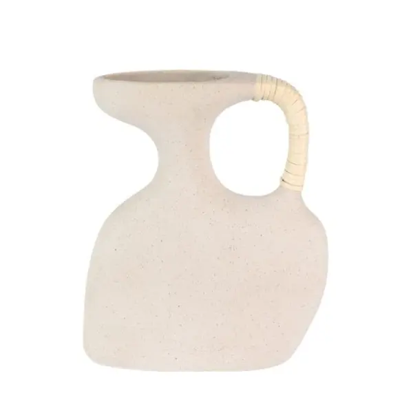 Vaso de Cerâmica com Alça de Fibra Natural