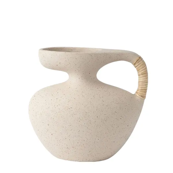 Vaso Ornamental de Cerâmica com Alça de Fibra Natural