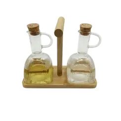 Galheteiro em Vidro com Suporte de Bambu