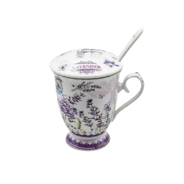 Caneca Infusora de Cerâmica Lavanda com Tampa e Colher