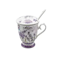 Caneca Infusora de Cerâmica Lavanda com Tampa e Colher