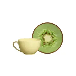 Xícara de Chá de Cerâmica com Pires Estampa Kiwi