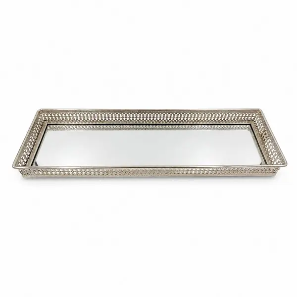 Bandeja Decorativa Espelhada com Borda Trabalhada 10x12x20cm