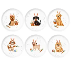Conjunto com 6 Pratos Sobremesa de Cerâmica Doguinhos