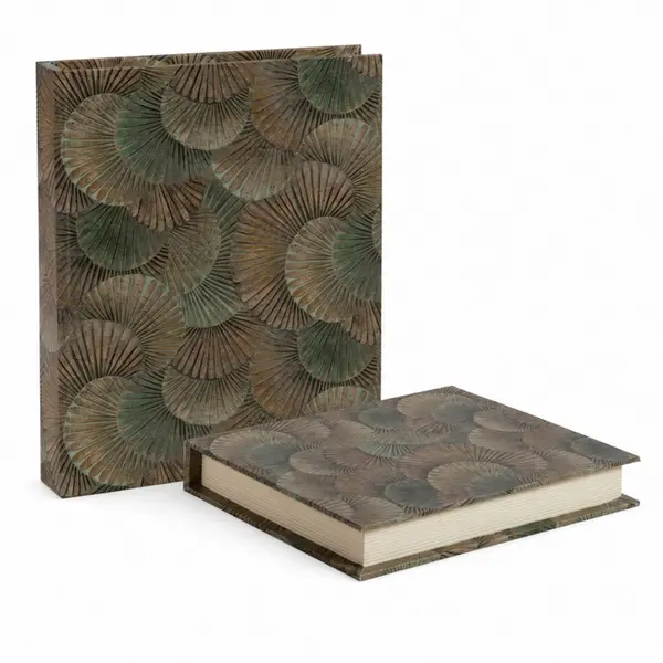 Caixa Decorativa Formato Livro MDF com Estampa de Folhas 31,7cm