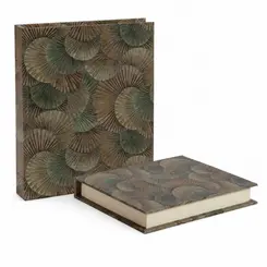 Caixa Decorativa Formato Livro MDF com Estampa de Folhas 31,7cm