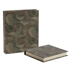Caixa Decorativa em Formato de Livro com Estampa de Folhas