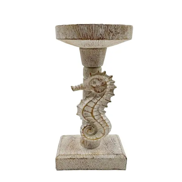 Castiçal Decorativo Resinado Amadeirado Cavalo-Marinho