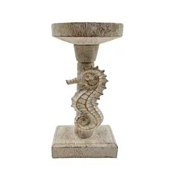 Castiçal Decorativo Resinado Amadeirado Cavalo-Marinho