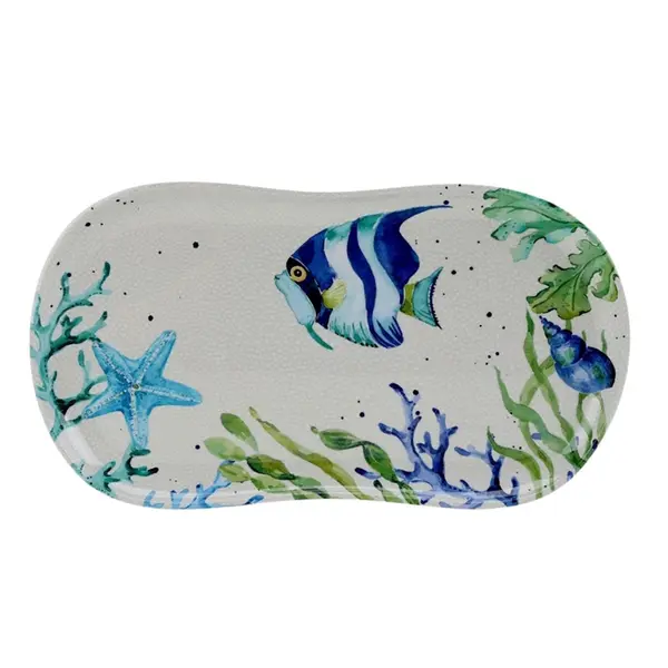 Bandeja Retangular de Melamina com Desenho de Peixe