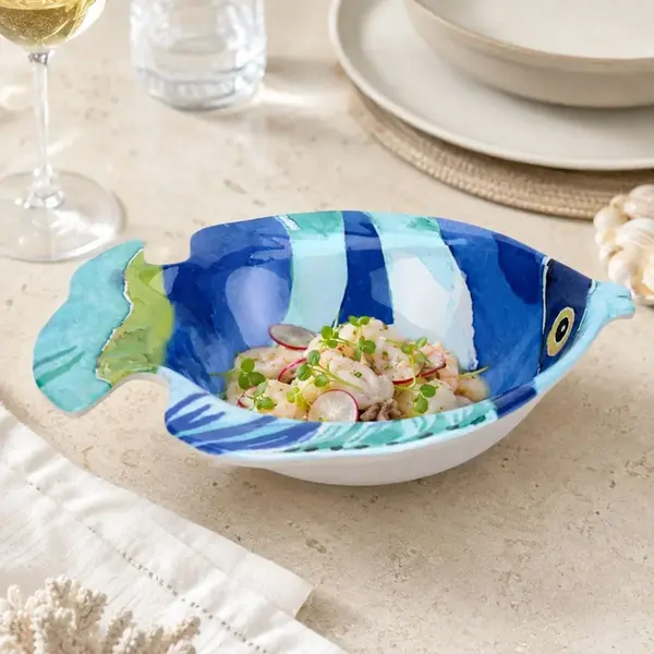 Saladeira em Melamina Formato Peixe com Desenho Decorativo