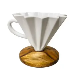 Suporte para Filtro de Cerâmica Branco com Base em Madeira