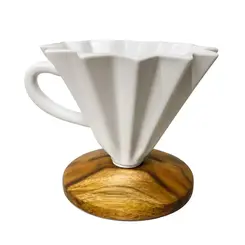 Suporte para Filtro de Cerâmica Branco com Base em Madeira
