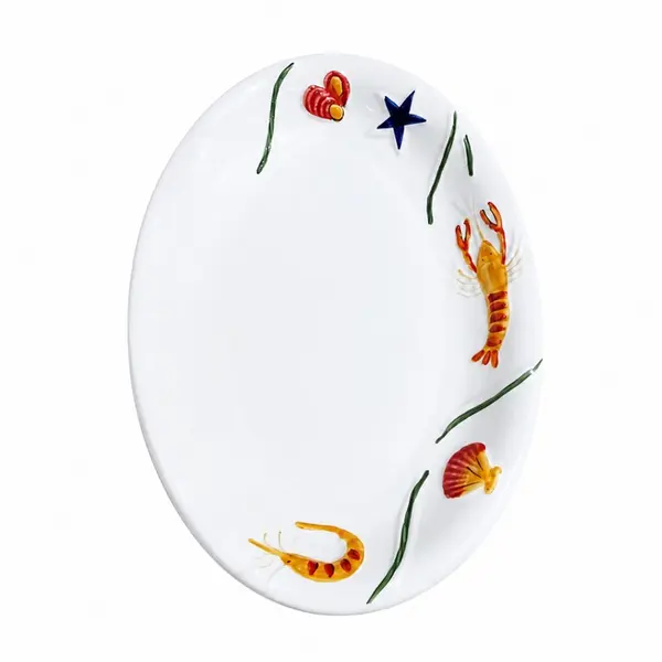 Travessa Rasa Oval de Cerâmica Decorada