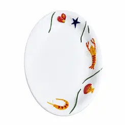 Travessa Rasa Oval de Cerâmica Decorada