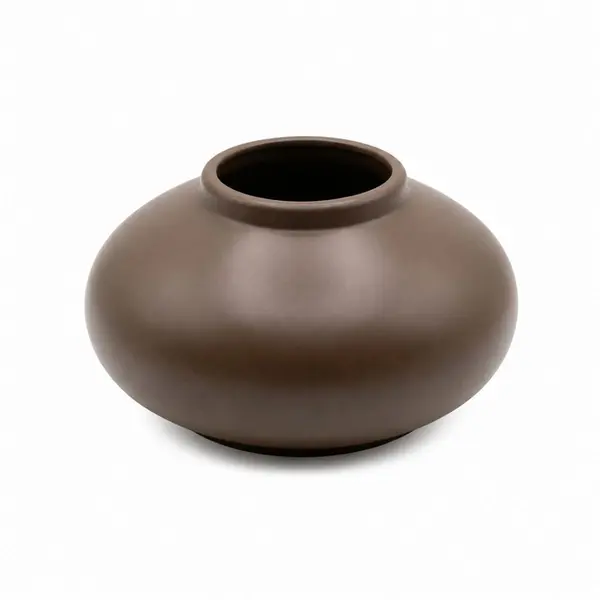 Vaso Achatado de Cerâmica Marrom Decorativo