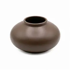 Vaso Achatado de Cerâmica Marrom Decorativo