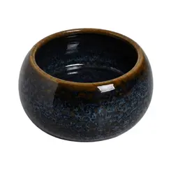 Vaso Baixo de Cerâmica Azul e Preto