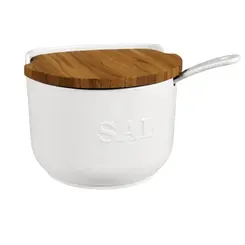 Saleiro de Cerâmica Branco com Colher
