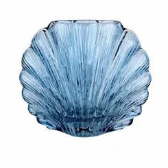 Vaso de Vidro Azul em Formato de Concha Pequeno