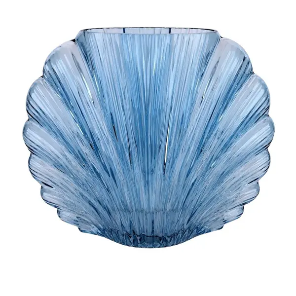 Vaso de Vidro Azul em Formato de Concha Médio
