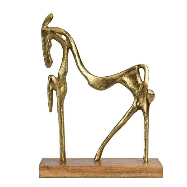 Escultur Cavalo Dourado em Metal e Madeira