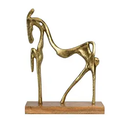 Escultur Cavalo Dourado em Metal e Madeira