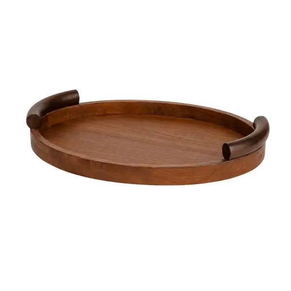 Bandeja de Madeira Oval Pequena com Alças