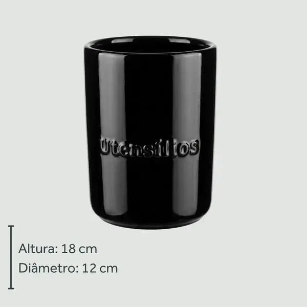 Porta Utensílios de Cerâmica Preto 2ª Linha