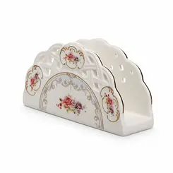 Porta Guardanapo de Cerâmica Mon Cheri com Borda Dourada