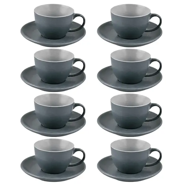 Conjunto com 8 Xícaras Chá com Pires Steel Blue em Cerâmica