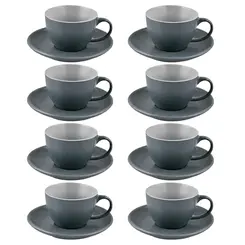 Conjunto com 8 Xícaras Chá com Pires Steel Blue em Cerâmica