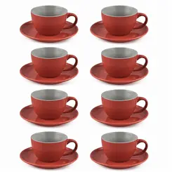 Conjunto com 8 Xícaras Chá com Pires de Cerâmica Vermelho