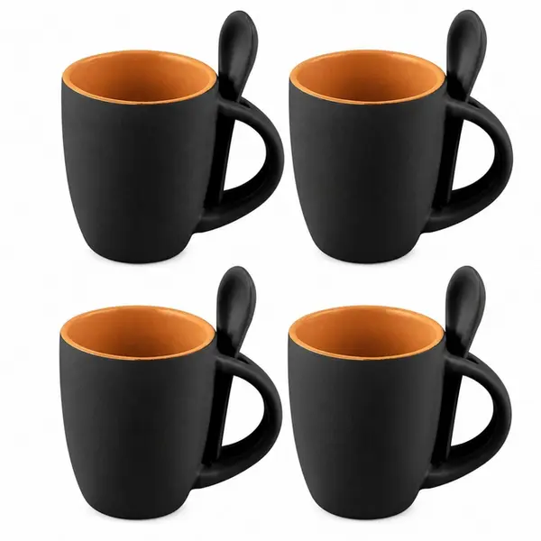 Conjunto 4 Canecas de Cerâmica com Colher Ereditá Preto