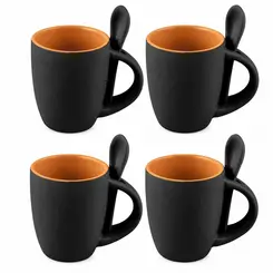 Conjunto 4 Canecas de Cerâmica com Colher Ereditá Preto