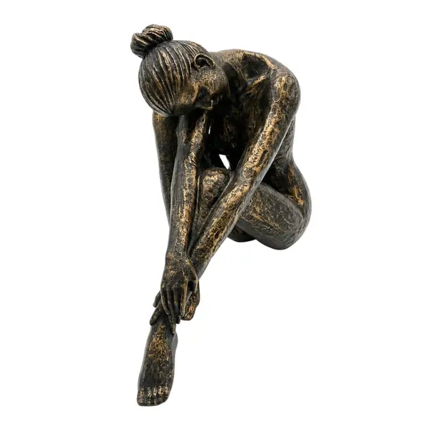 Escultura Resinada Pequena Mulher Sentada