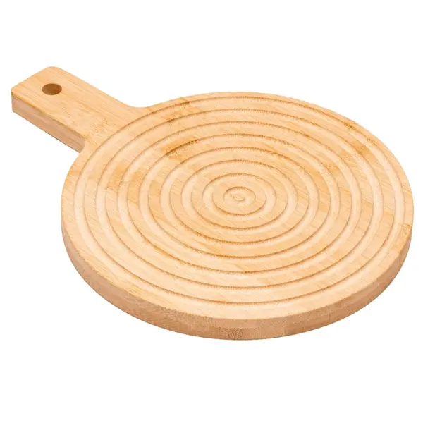 Tábua de Bambu Redonda com Detalhe em Espiral com Cabo