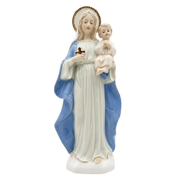 Escultura Religiosa Decorativa Maria e Jesus de Porcelana