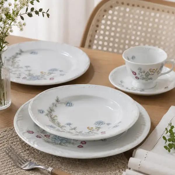 Aparelho Jantar e Chá 30 Peças Porcelana Schmidt - Dec. E651