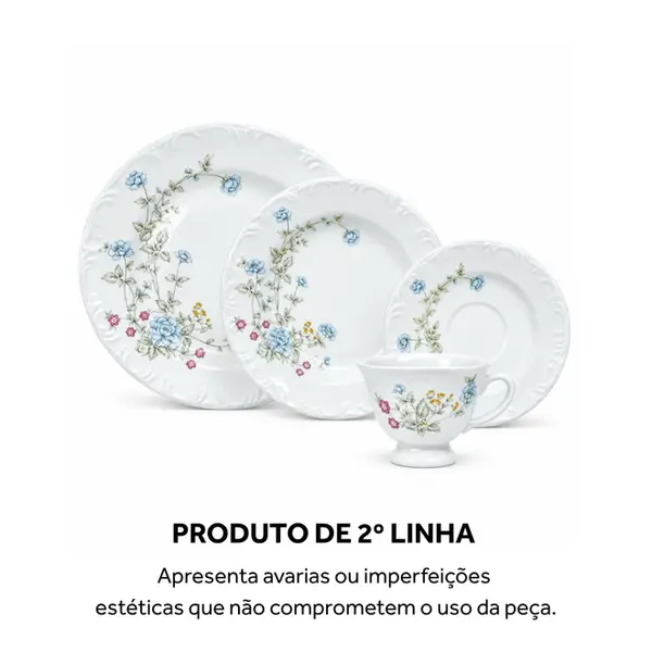 Aparelho Jantar e Chá 30 Peças Porcelana Schmidt - Dec. Elsa E651 2ª Linha