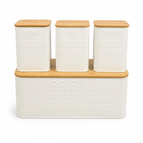 9534BH23353 CONJUNTO PORTA PAO BAMBU C/ 3 POTES WHITE - MIMO STYLE