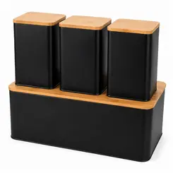 9535BH23352 CONJUNTO PORTA PAO BAMBU C/3 POTES BLACK - MIMO STYLE
