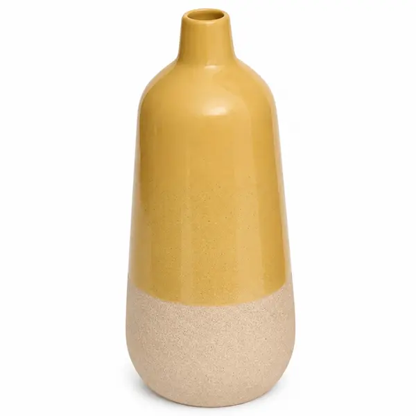 Vaso Decorativo de Cerâmica Amarelo e Bege