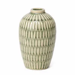 Vaso de Cerâmica Grande com Relevo Verde