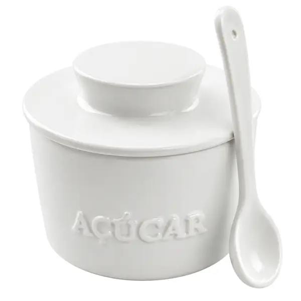 Açucareiro de Cerâmica com Colher Branco