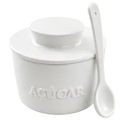 Açucareiro de Cerâmica com Colher Branco